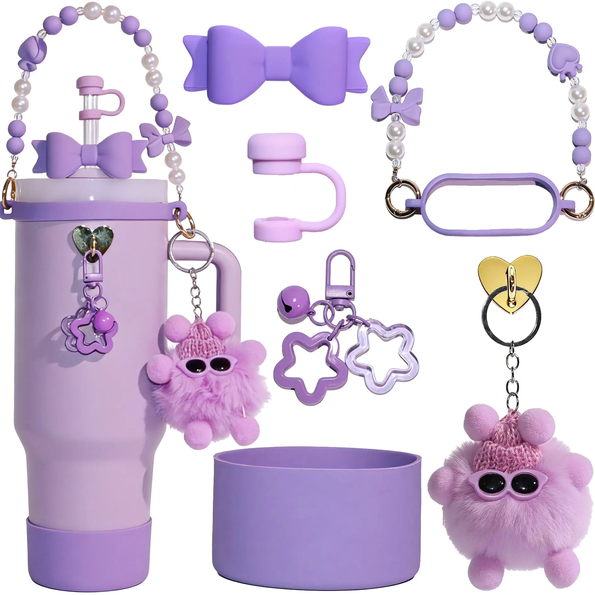 7Pcs DIY Decoration Set for 40oz Vacuum Insulated Cup Specially Design Ornaments for Decorating Vacuum Insulated Cups Stylish Water Cup Accessories Mini Cup Charm Can Store Lipsticks with Non-Slip Silicone Protective Sleeve Idea Small Gift Set