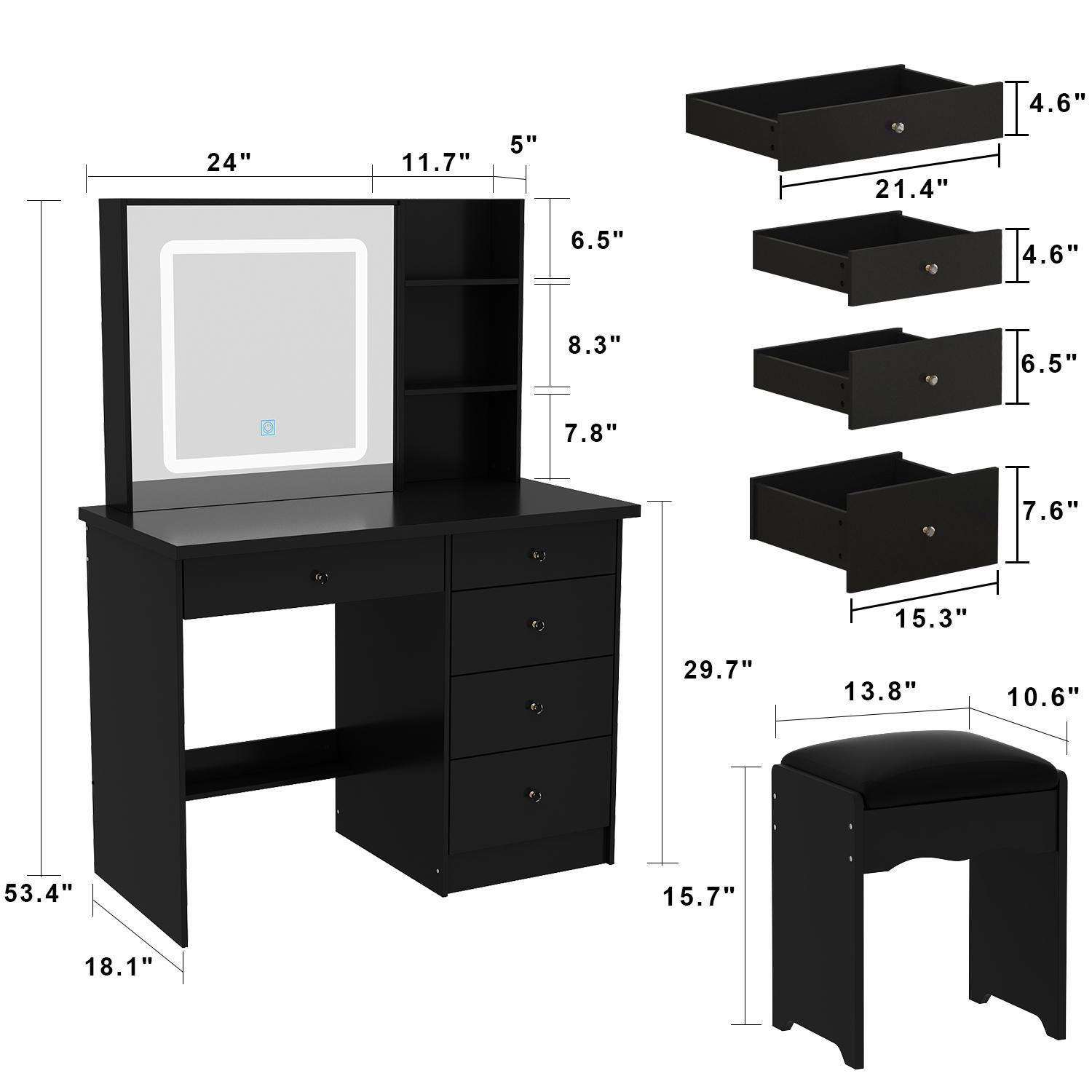 FUFU&GAGA Large Vanity Table Set with Sliding Lighted Mirror, Dressing Table with Drawers, Cushioned Stool, and Storage Capacity for Makeup and Beauty Supplies