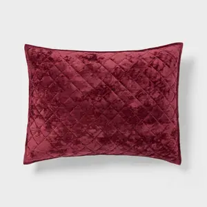 King Luxe Diamond Stitch Velvet Quilt Pillow Sham Berry Red - Threshold: Recycled Polyester, OEKO-TEX Certified, No Flange