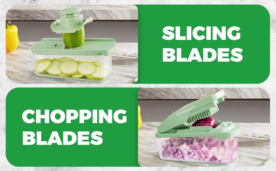 [BF&CM]KitExpert New Veggie Chopper(Faster Mealprep&Cleaning), All in One Mandoline, Multifunctional Food/Vegetable Chopper, Onion Cutter, Cheese Grater, Nova