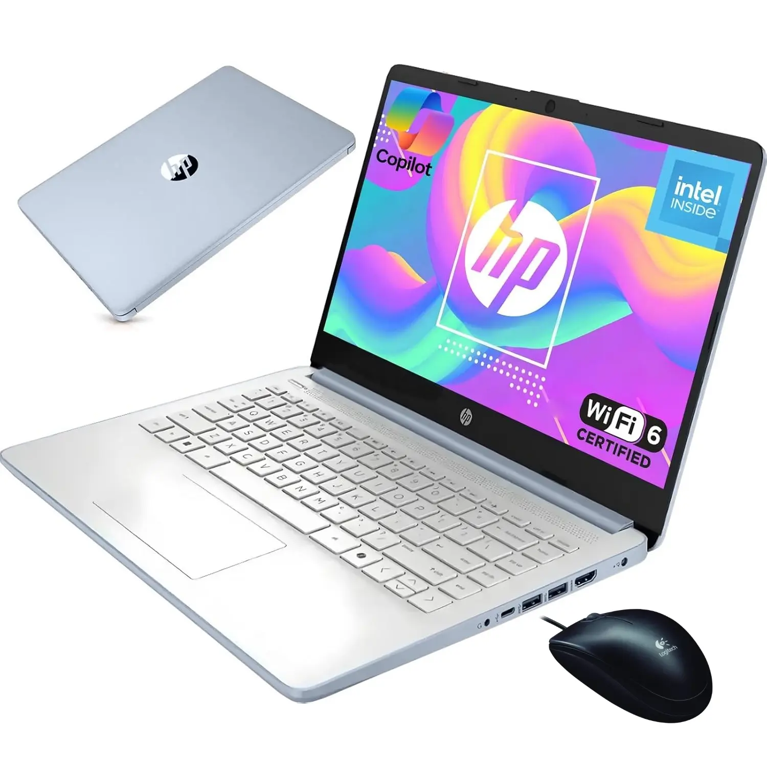 HP 2026 14-inch Small Laptop for Students & Business, Intel N150 Quad-Core CPU, Anti-Glare Display, 4GB RAM, 128GB SSD+MSD, Wi-Fi 6, Copilot AI, Windows 11 Pro, Sky Blue, Fast Charging, Built-In Front Camera Laptop, Laptops
