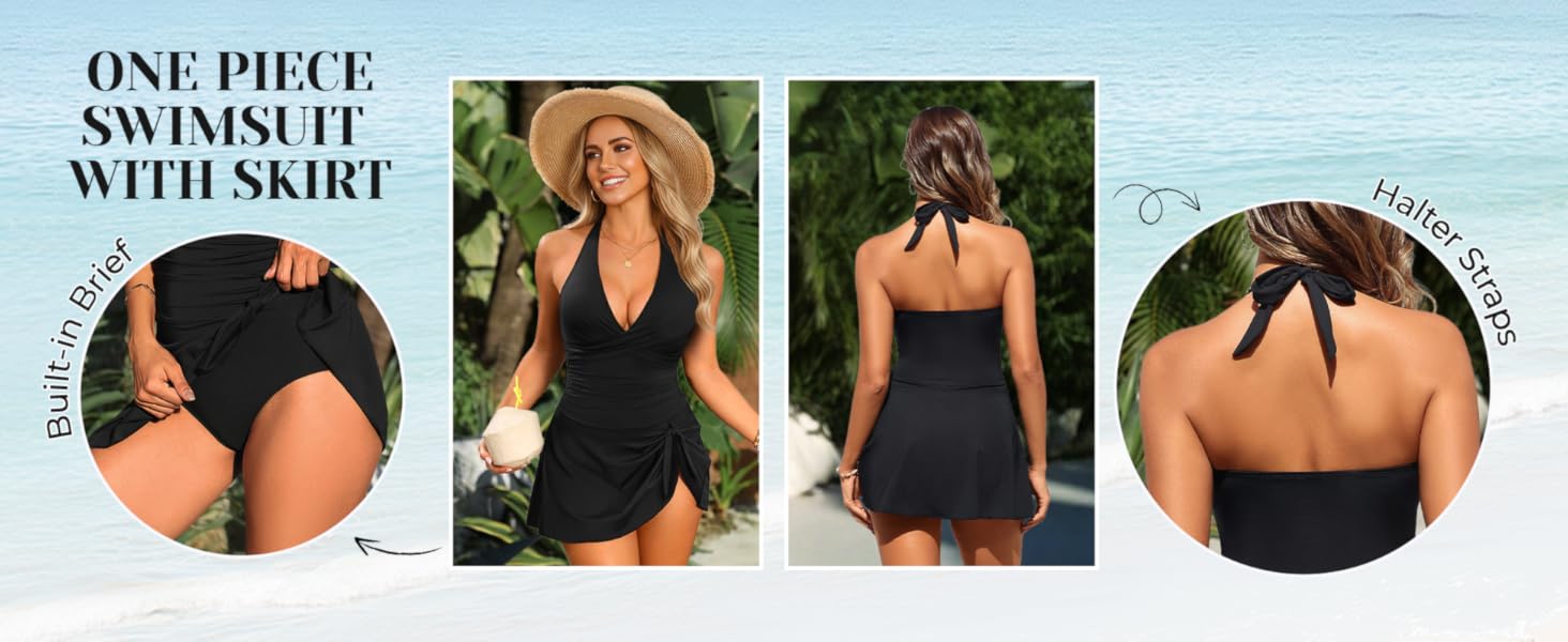 Tempt Me Women One Piece Swim Dress Tummy Control Ruched Swimsuit with Skirt Sexy Wrap Bathing Suit