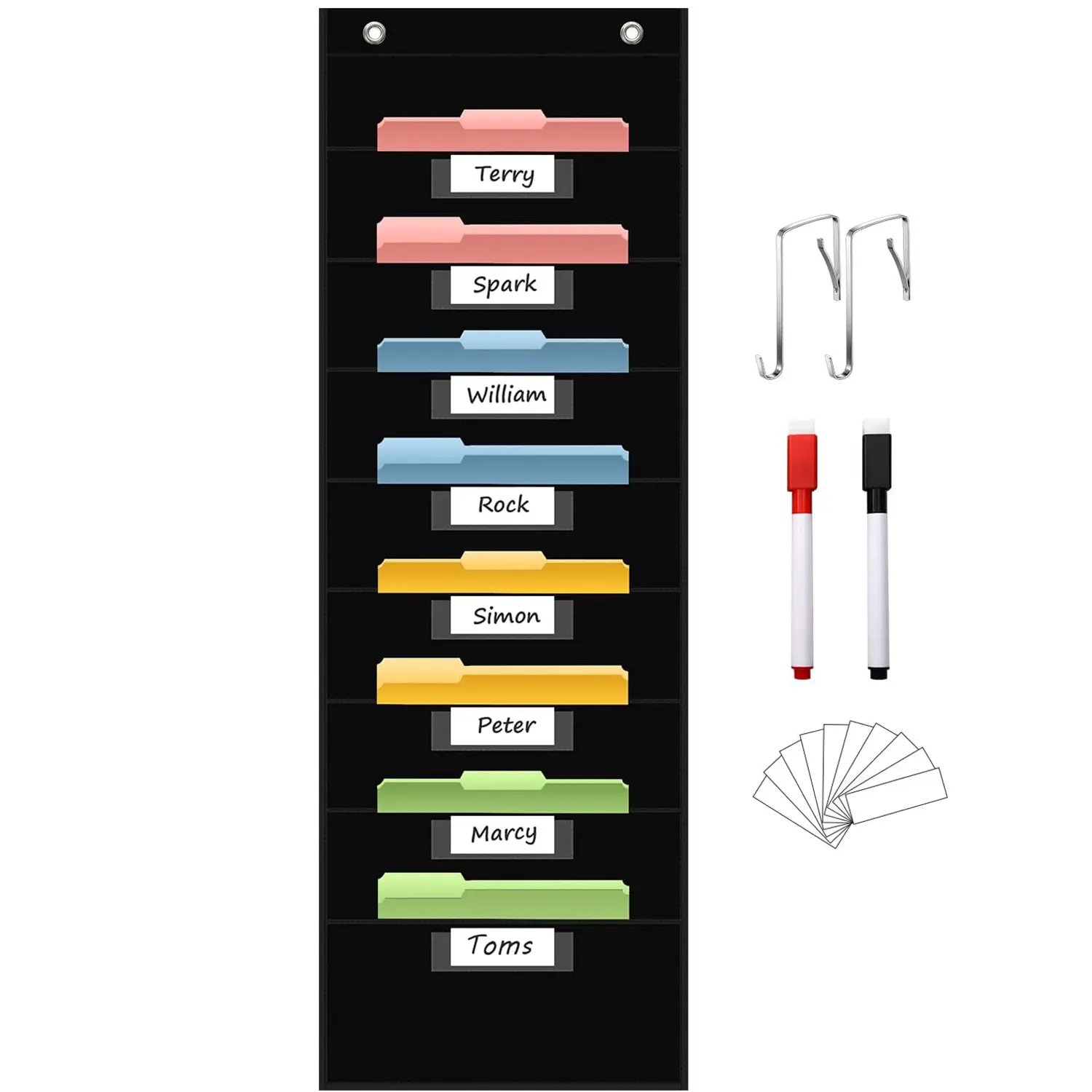 File Storage Pocket Chart with Nametag Pockets,Hanging Wall File Organizer for Classroom and Office Use, Keeps Assignments, Files, Scrapbooks, and Papers Neatly Organized