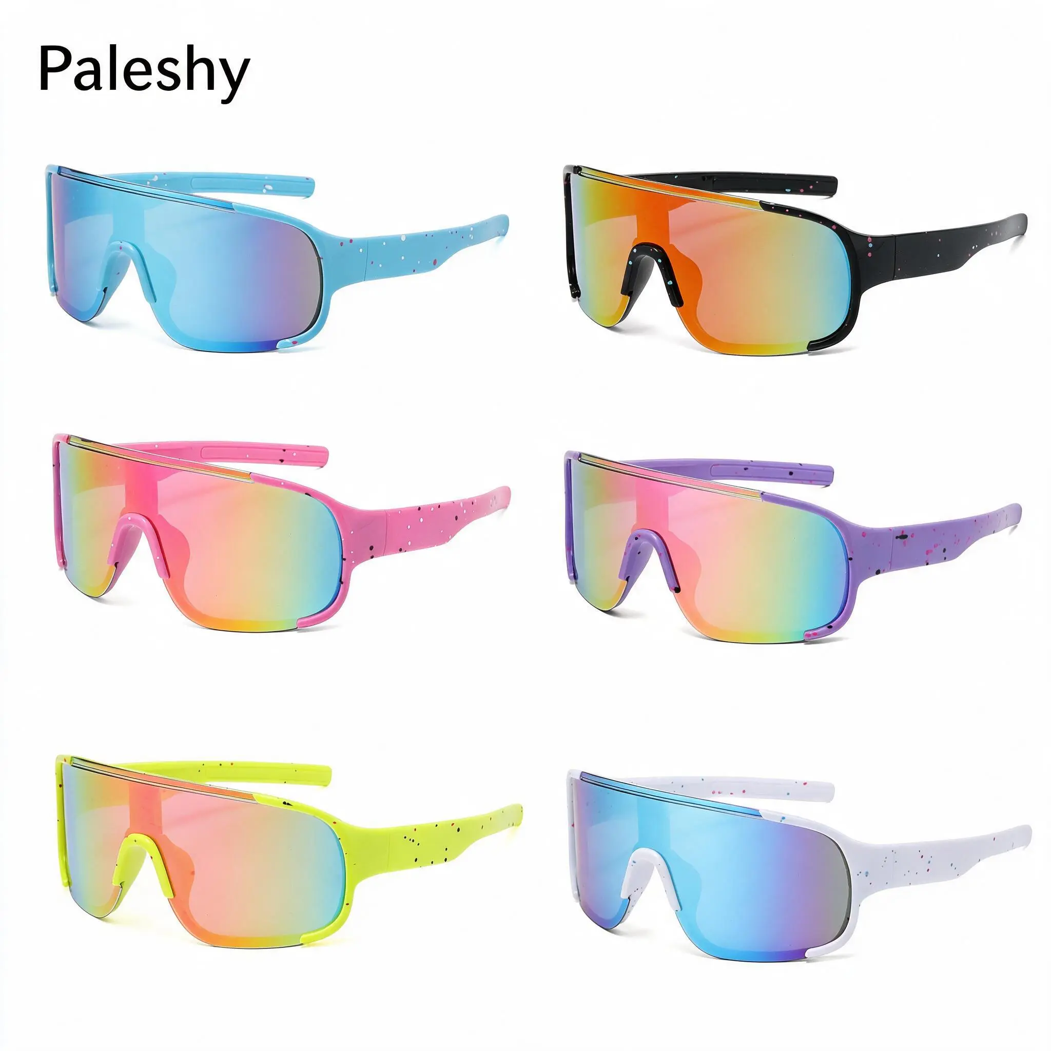 Paleshy 6-Pack Ultra-Vibrant Sports Sunglasses - Y2K Style Shield Glasses for Festival and Streetwear, Rainbow Lenses, UV Protection for Men and Women