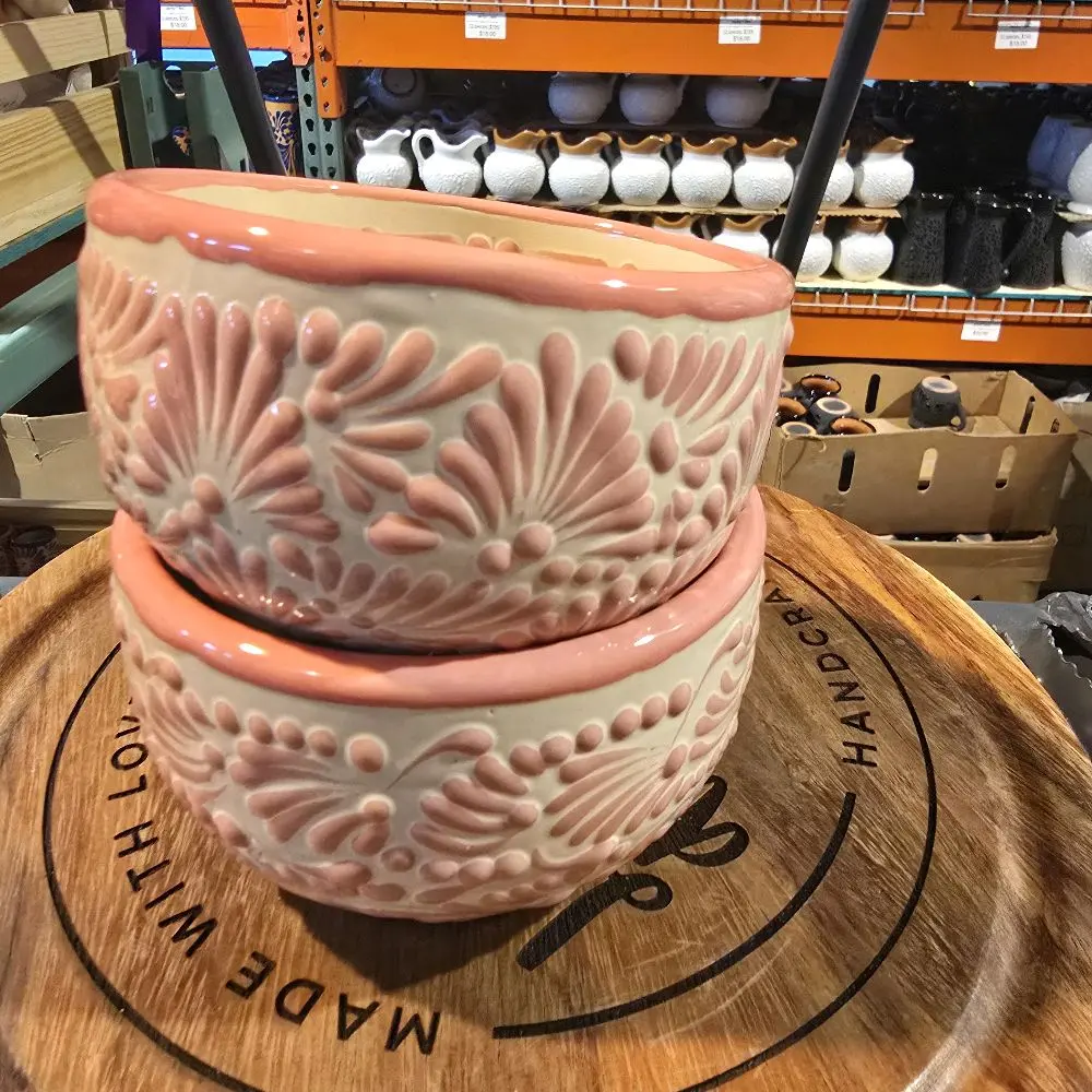 Talavera Bowls Set of 2 Pink on White