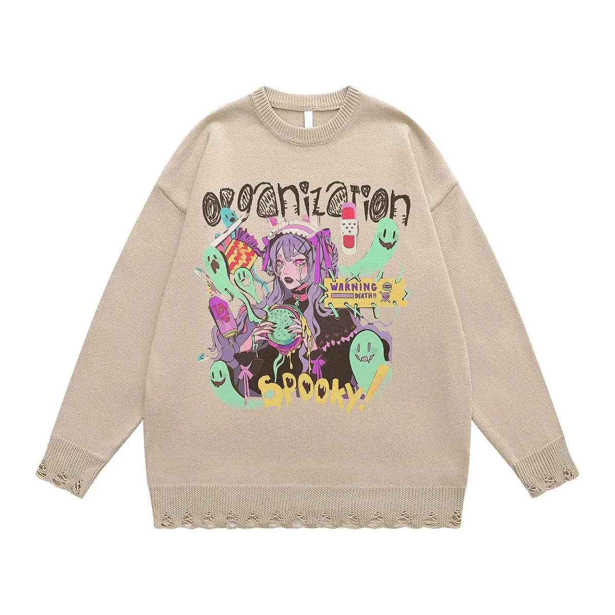 SPOOKY GIRL RIPPED KNITTED SWEATER