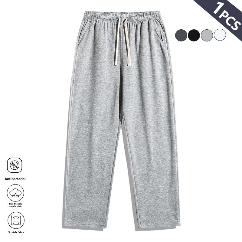 Men's Solid Gray Basic Drawstring Waist Sweatpants Micro-Elastic Comfortable Straight Casual Trousers Regular Version Spring Autumn Outdoor Sportswear Double Pockets All Seasons