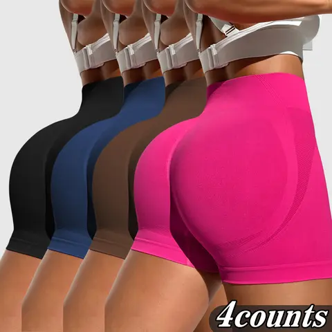 TCVC 4-Pieces High Waist Tummy Control Side-Ribbed Butt-Lifting Seamless Shorts, Light weighted Spring Summer Shorts,Stretchy Womenswear Bottom Spring Statements