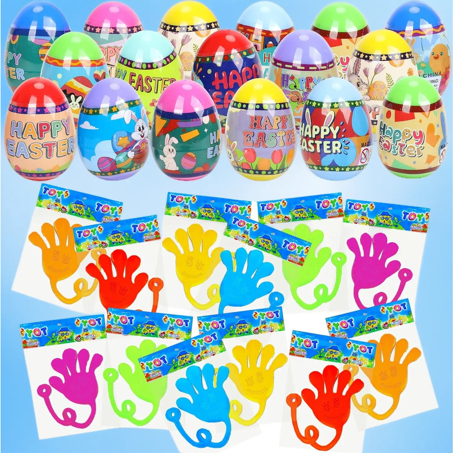 Easter Eggs Filled with Sticky Hands – 24 Pack Pre-Filled Easter Eggs for Kids, Easter Egg Hunt,Party Favors,Basket Stuffers, Easter Gifts