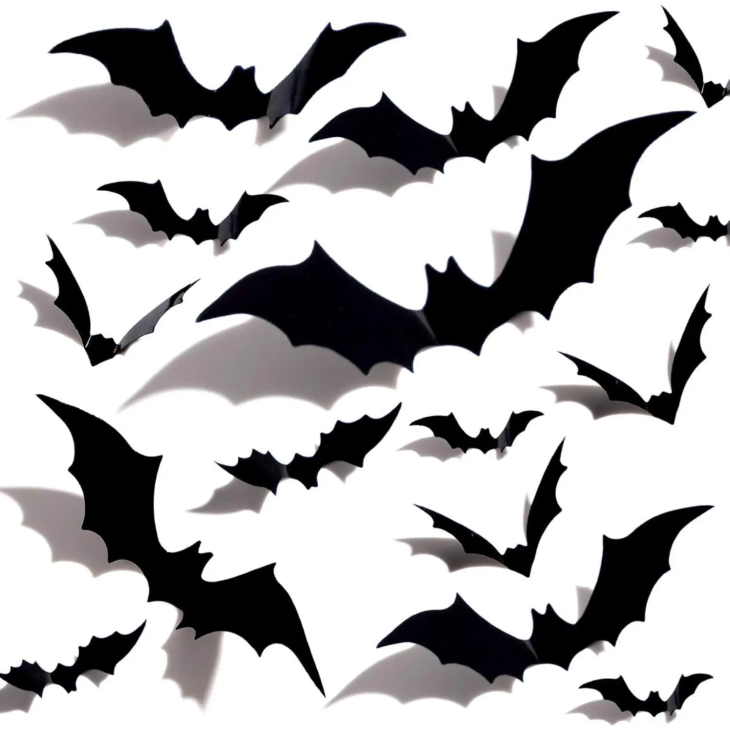 60PCS Synthetic Durable 3D Wing Smooth Decorative Bat Wall Decals Peel and Stick, 4 Size Plastic Indoor Halloween Home Decor for Window, Party Supplies, Indoor Halloween Decorations
