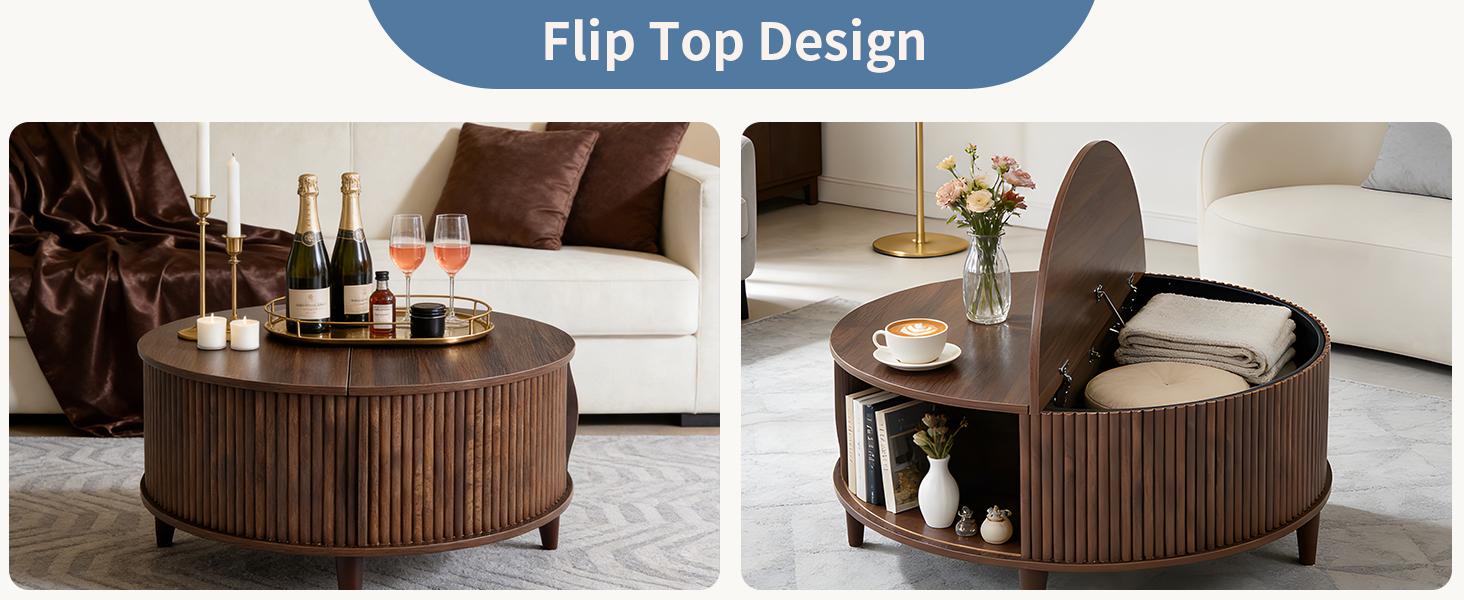 Round Coffee Table, Wood Coffee Tables for Living Room with Storage, 2-Tier Center Circle Counter with Wooded Desktop, 110 lbs Capacity, Anti-Slip Feet, Modern Farmhouse Design