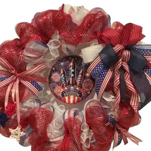 Patriotic Deco Mesh Wreath 18 â€œ red/white / blue Memorial Day Americana Wreath