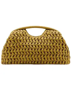 St. Barths La Robe Allison Straw Pouch Clutch in Mustard