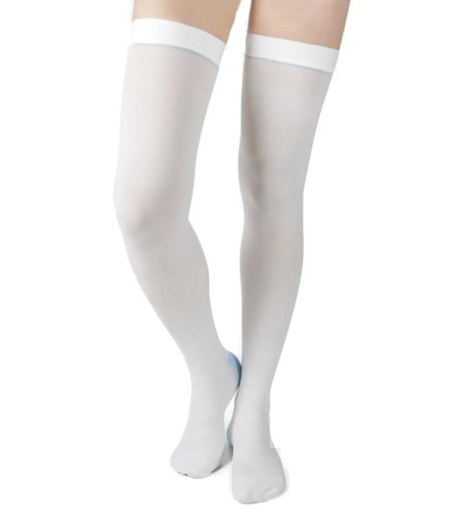 Compression Anti-Embolism Thigh High Stockings, 15-20 mmHg, White, Smooth Breathable Spandex Fabric