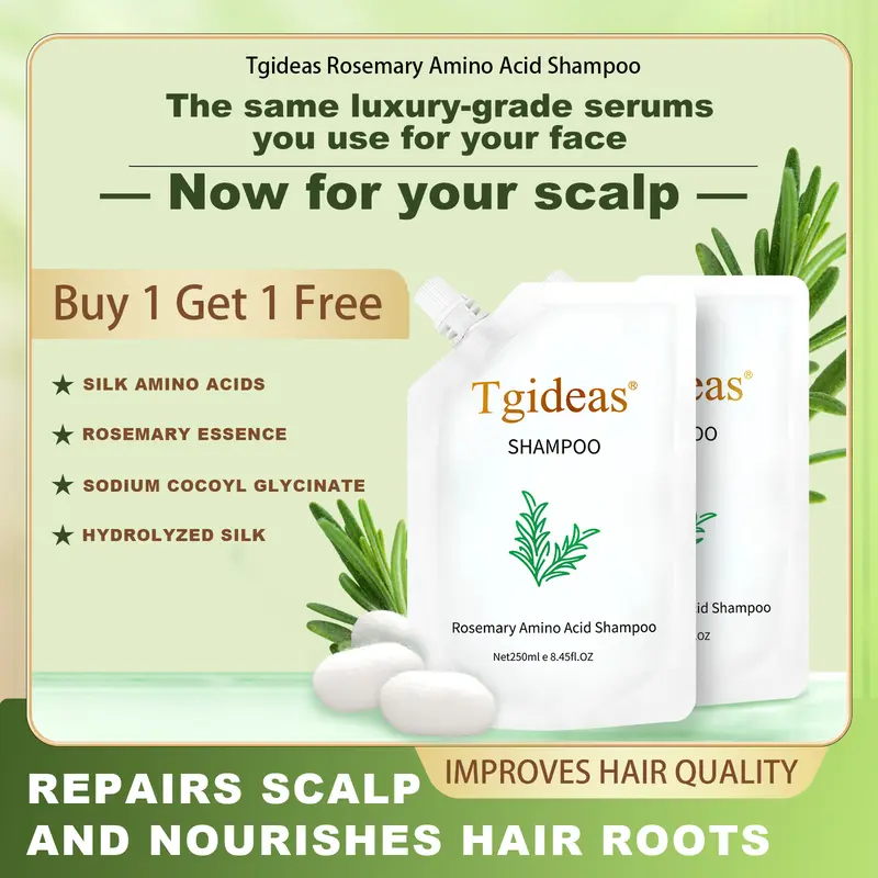 [Buy 1 Get 1 Free]Tgideas Rosemary Amino Acid Shampoo 250ML Silk Amino Acids Rosemary Essence Hydrolyzed Silk Scalp Repair Hair Nourishment Buy 1 Get 1 Free