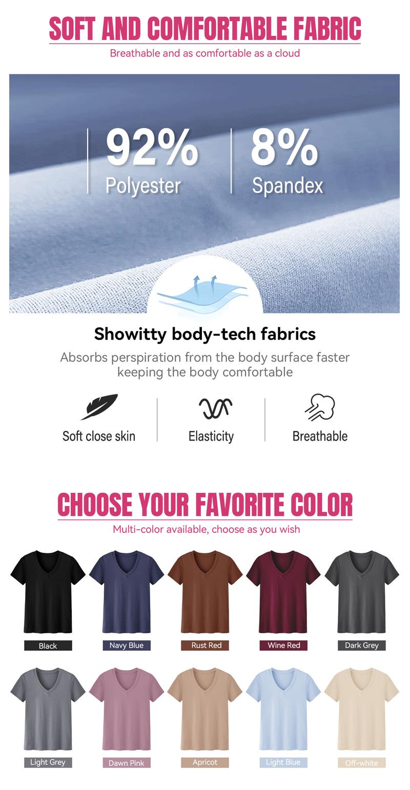 SHOWITTY 1/3 Pack Women's Plus Size Short/Long Sleeve T-Shirts - ‌Lightweight Casual V-Neck Tops for Fall, ‌Breathable Loose Fit‌, Comfortable Basic Tees