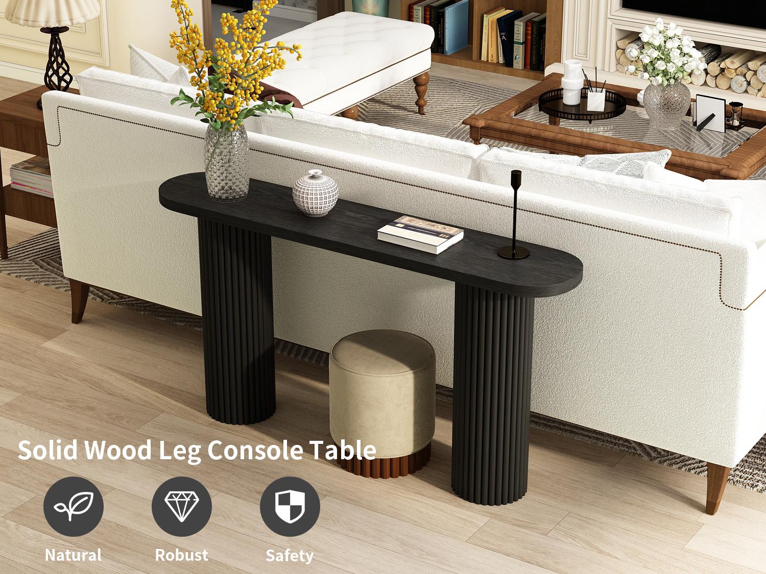 Fluted Solid Wood Console Table Farmhouse Entryway Table with Rounded Corners, Morden Sofa Tables Behind Couch for Foyer, Entrance, Living Room, Hallway