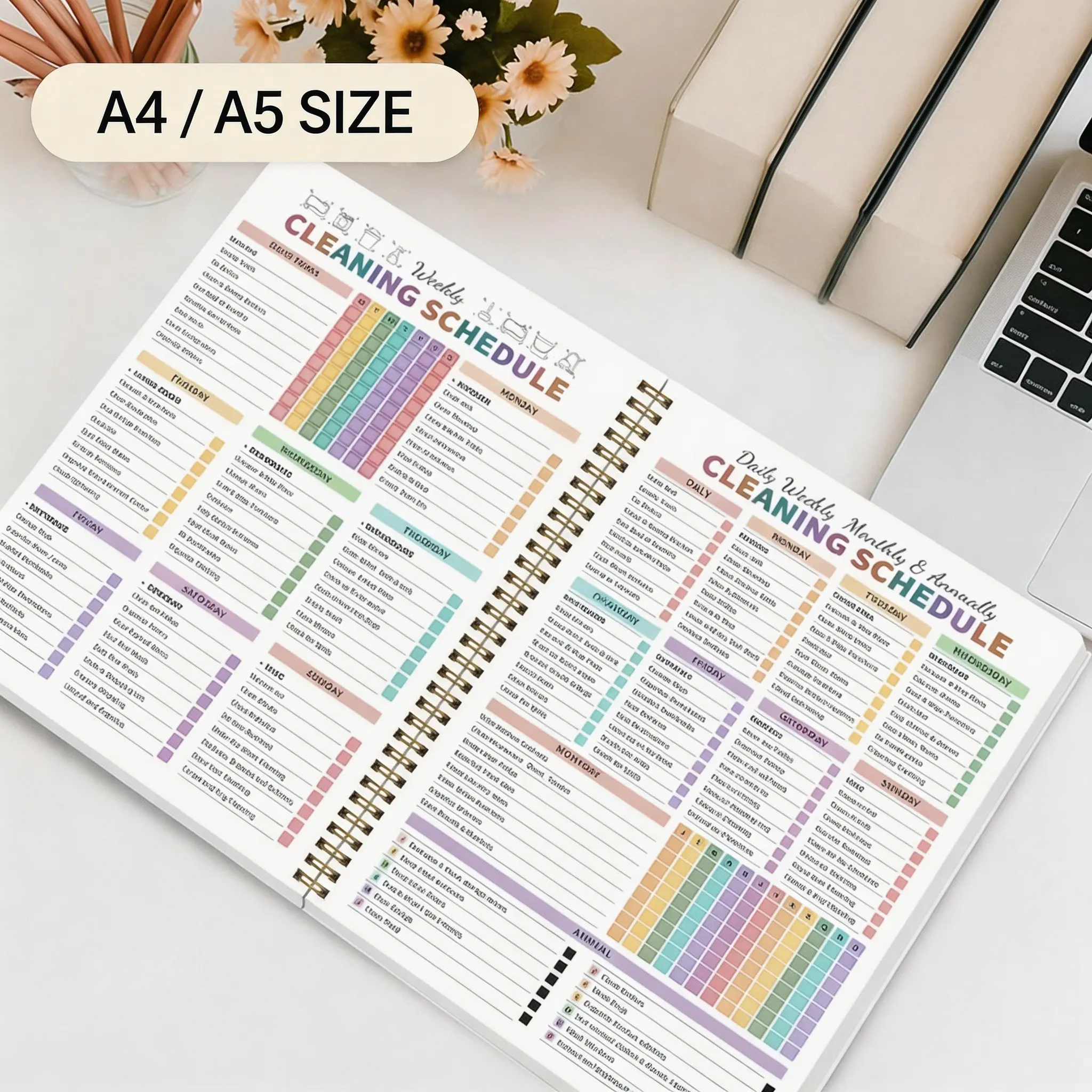 1pc A5 Household Cleaning Planner,Spiral Bound Cleaning Schedule & Checklist Organizer with Color-Coded Daily, Weekly, Monthly, and Annual Tasks, Perfect for Home Organization and Chore Management