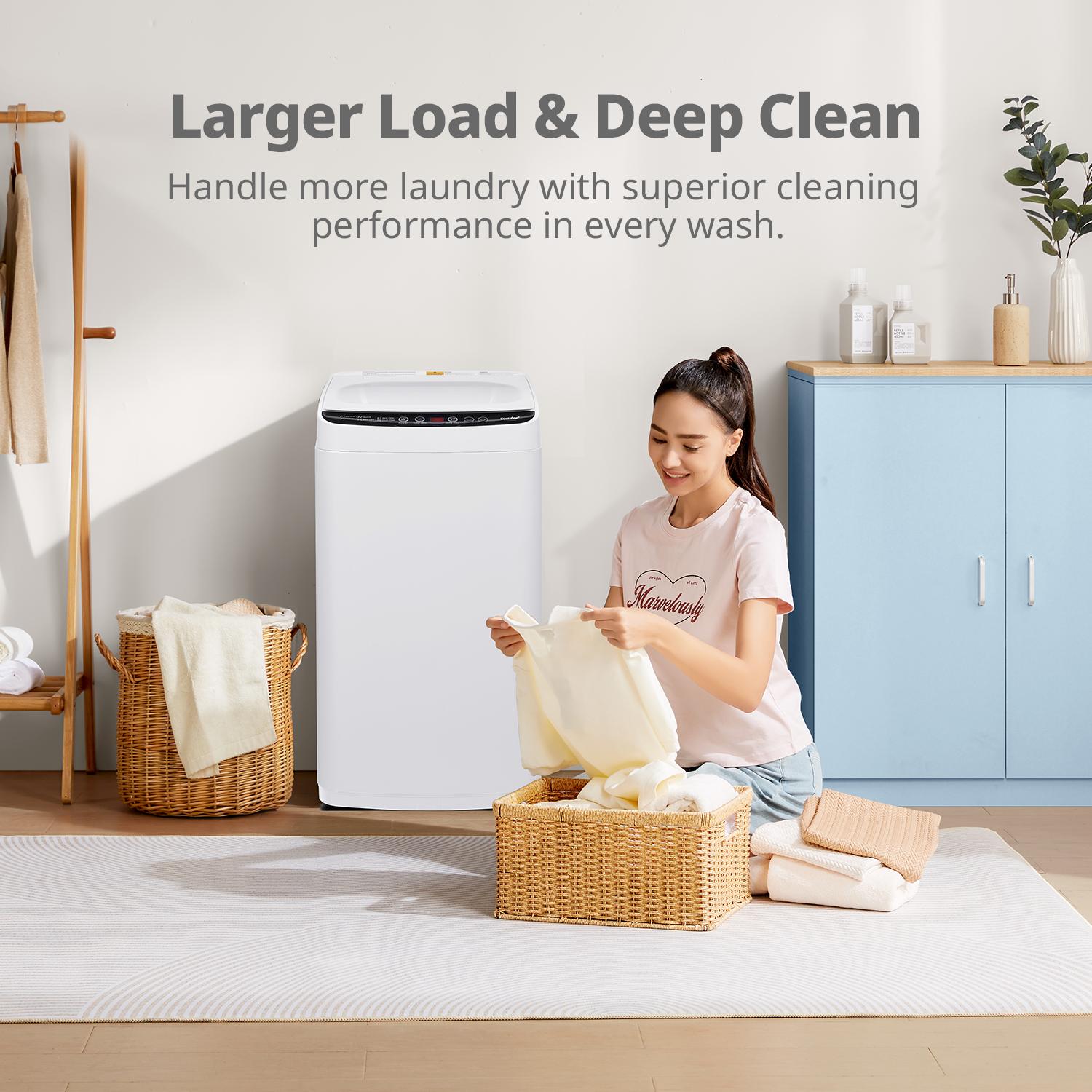Comfee' Portable Washing Machine, 0.9 cu.ft Compact Washer With LED Display, with pump, 5 Wash Cycles, 2 Built-in Rollers, Space Saving Full-Automatic Washer