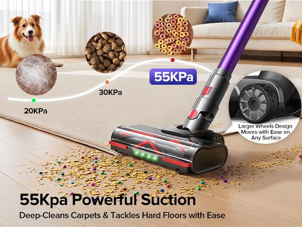 [Home Essential] Cordless Stick Vacuum Cleaner with 55Kpa Suction, Anti - Tangle Brush and Upgraded Green Light, Ideal for Home Cleaning