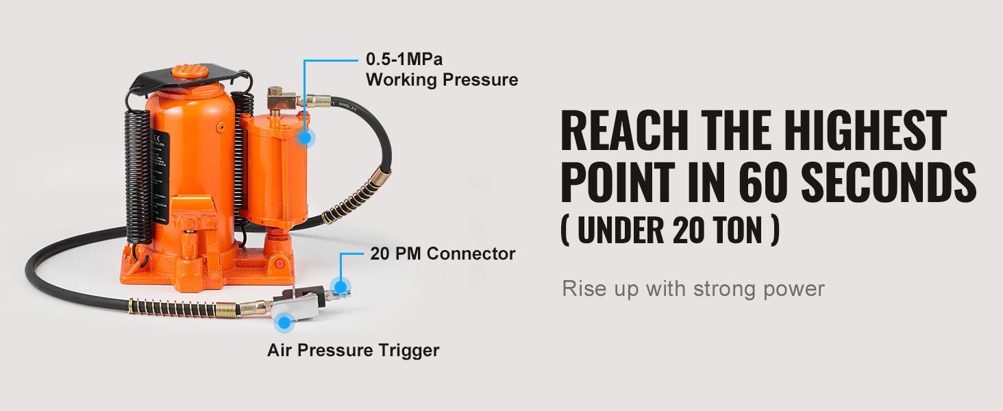 VEVOR Air Hydraulic Bottle Jack, TikTokShopBlackFriday, 20 Ton/40000 LBS All Welded Bottle Jack, 10.4-19.7 inch Lifting Range, Manual Handle and Air Pump, for Car, Pickup, Truck, RV, Auto Repair, Industrial Engineering