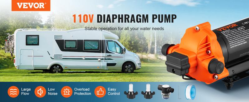 VEVOR 12V Water Pressure Diaphragm Pump Self-Priming Pump 70 PSI 5.5 GPM Boat RV