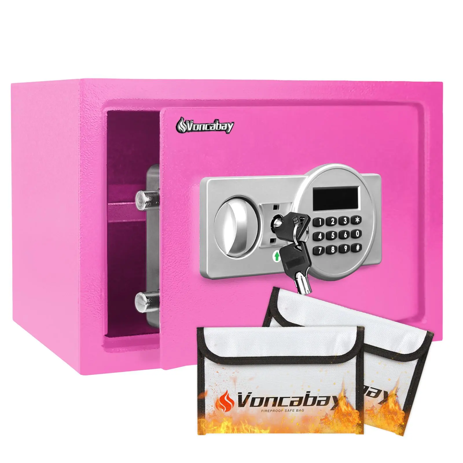 Voncabay Digital Lock Home Safe Box - Dual Lock, Sensor Light, Bonus Fireproof Money Bag, Ideal Security Gift for Office Use, Digital Lock Safe