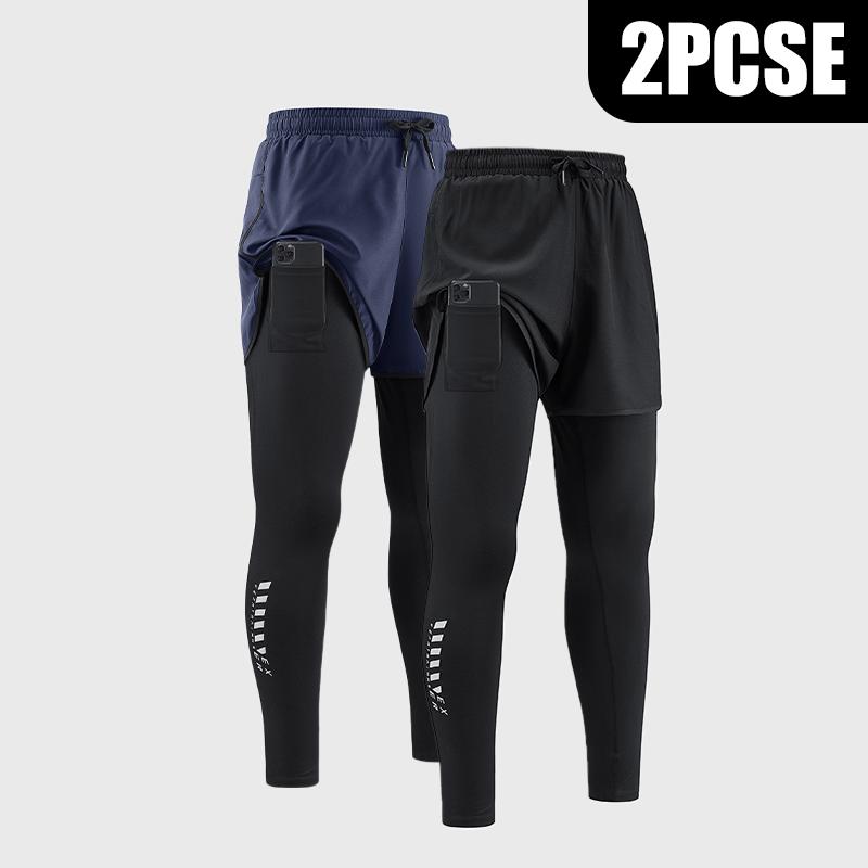 Men's 2-In-1 Quick Dry Breathable Elastic Running Pants with Elastic Waistband, Built-In Phone Pocket & Towel Loop, Breathable Comfort Quick-Dry Fabric for All Seasons, Perfect for Outdoor Running and Gym Workouts Outdoor Activities Trousers must-have