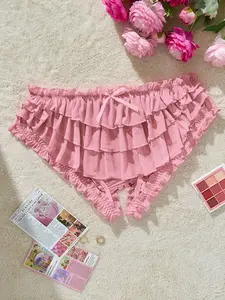 UrbanAthleteStore PetitDoll Plus Size Cute & Sweet Multilayer Ruffle Crotchless Lingerie With Bowknot Ruffle Panties Frilly Panties Cute Panties