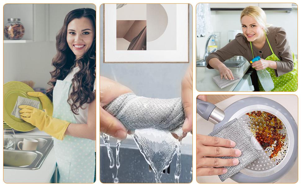 20 Counts Double-layer Silver Dishcloth for Kitchen, Sinks, and Pans, Non-Scratch, Reusable, Washable, Steel Wire, Multipurpose Cleaning Cloth for Wet and Dry Use