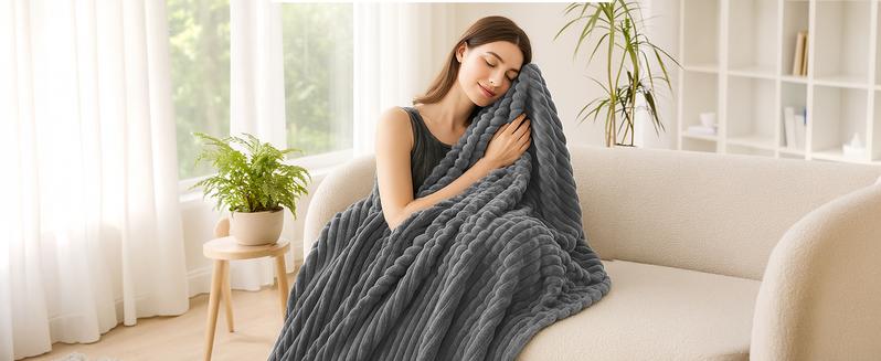 Lux Decor Ultra Soft Striped Throw Blanket - Gentle. Lightweight, Cozy 3cm Stripe Design Fleece Throw -Stress Relief All‑Season Blanket for Bed, Couch, Travel & Camping, Classic Stripe Design - Home Decor - Plush Gift Idea