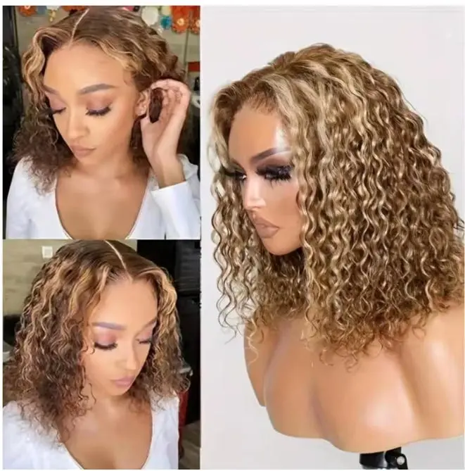 Human Hair Bob Wig Deep Wave Lace Front Curly 220% Density 14 Inch Amazon.com : Curly BOB Wig Human Hair 220 Density 13x4 HD  main image 4