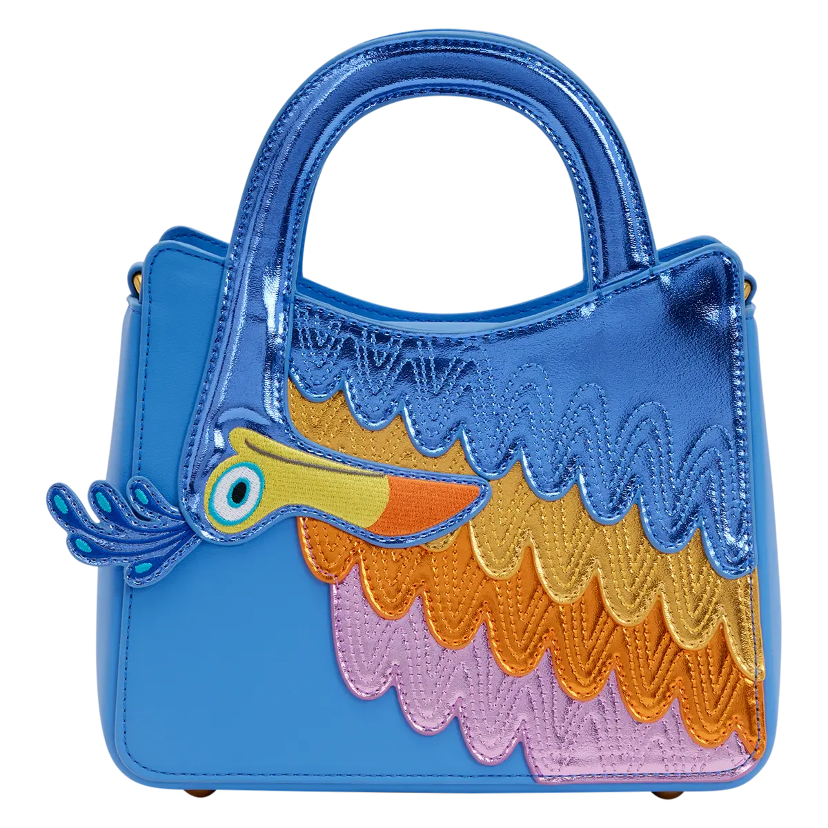 Loungefly Disney Pixar Up Kevin Metallic Crossbody Bag, Cute Collectible Novelty Purse with Appliqué Details and Adjustable Strap, Embroidery, Kevin-Inspired Design, One Size