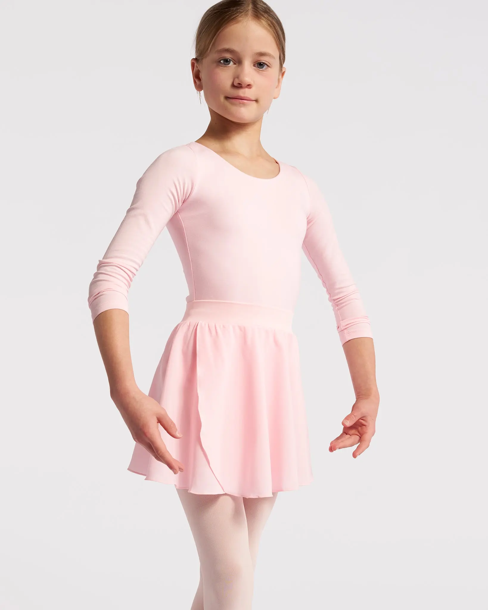 Women's Black Long-Sleeve Slip-On Leotard & Pull-On Skirt 2-Piece Female Ballet Starter Kit, 8% Spandex Stretch Fabric, 2 Skirt Styles Included for Performances