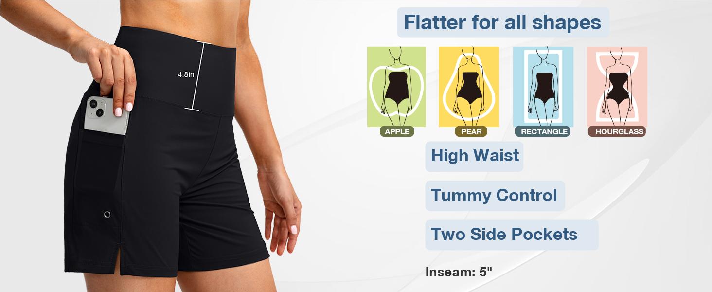 G Gradual Women's 5" High Waisted Swim Board Shorts with Phone Pockets UPF 50+ Quick Dry Beach Shorts for Women with Liner Versatile Breathable Swimming Trunks Activewear Swim Bottoms