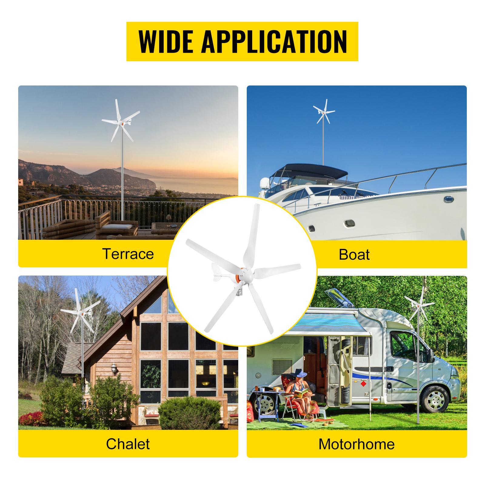 VEVOR Wind Turbine Generator, 12V/AC Wind Turbine Kit, 500W Wind Power Generator With MPPT Controller 5 Blades Auto Adjust Windward Direction Suitable for Terrace, Marine, Motor Home, Chalet, Boat