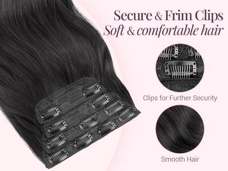 [kookastyle] Clip In Hair Extensions, Natural Long Layered Soft Invisible Synthetic Curly Wavy Hairpieces for Women, 4 pcs (20 Inch, Black)