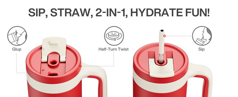 【POWCAN-Clearance Sale 】40ozWith Handle 2-In-1 Straw And Straw Lid Leak-Proof Dishwasher-Safe, Insulated Stainless Steel Travel Coffee Mug Long-Lasting Heat Retention, Suitable For Car Cup Holders, Office,Valentine's Day gift