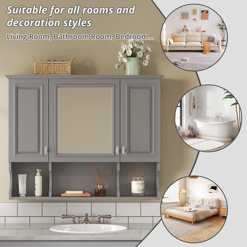 35'' x 28'' Wall Mounted Bathroom Medicine Cabinet, Modern Bathroom Wall Cabinet with Mirror, Mirror Cabinet with Open Shelves 35'' x 28'' Wall Mounted Bathroom Medicine Cabinet, Modern Bathroom Wall Cabinet with Mirror, Mirror Cabinet with Open Shelves