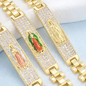 Virgen de Guadalupe Bracelet 14K Gold Plated (8.27 inch) | Pulsera de Oro Hombre | Virgin Mary CZ Iced Out Chain | Religious Protection Gift