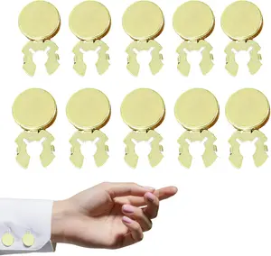 10Pcs Button Covers for Women Blouses Gold Clip-On Botones Cufflinks Kit Elegant Cover for Mens Dress Shirts Formal Jeans Buttons Blank Cuff Links for Wedding or Office Wear