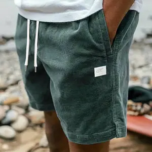 Men's Regular Fit Solid Corduroy Shorts, Casual Comfy Breathable Drawstring Waist Shorts for Summer, Fashion Men's Bottoms for Daily Wear