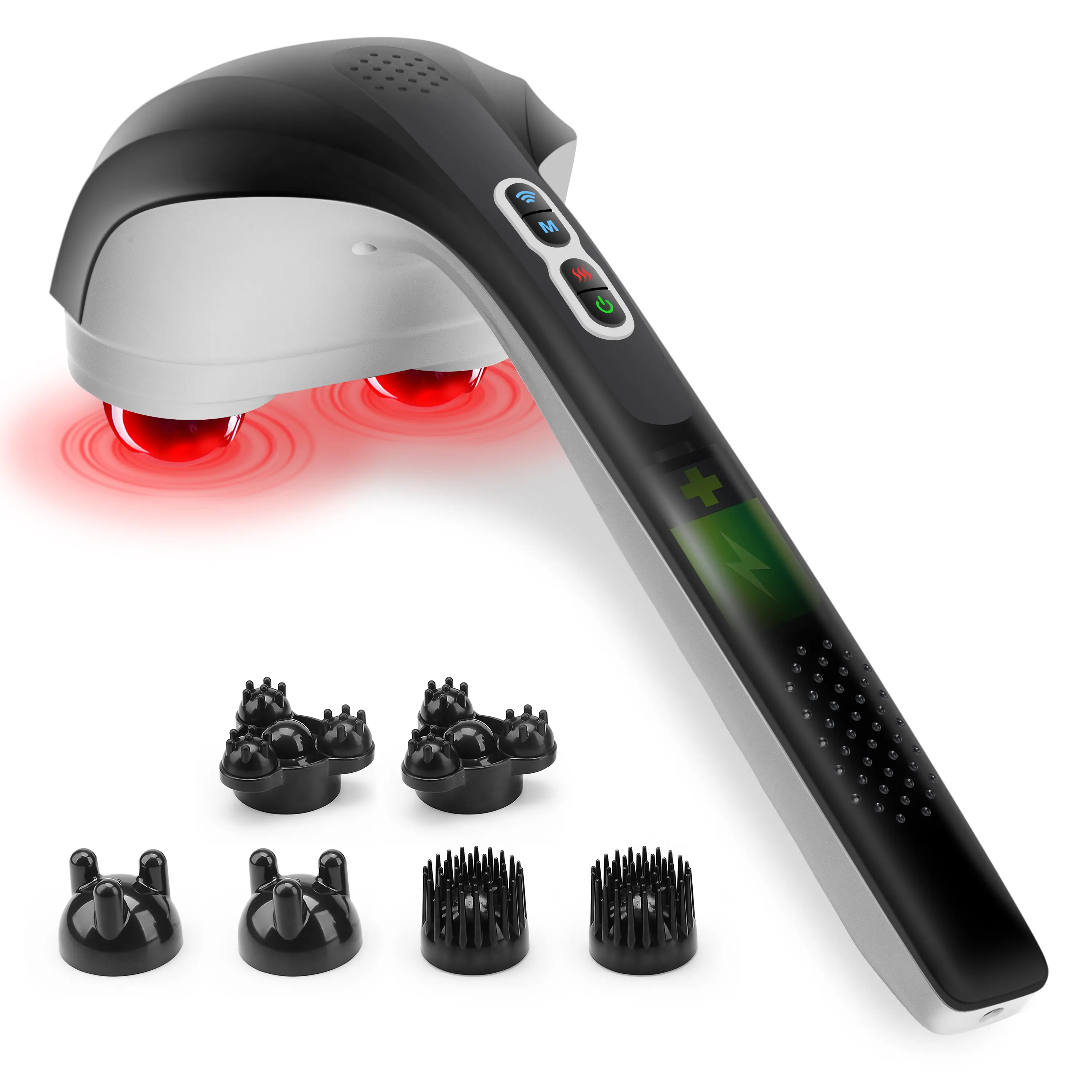 Snailax Cordless Handheld Back Massager with Heat, Deep Tissue Percussion Massager, 3 Sets of Dual Pivoting Heads,Rechargeable Hand Held Massager for Neck,Back Shoulder,Calf,Legs