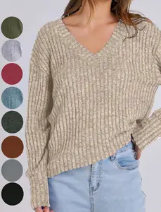 VVZ 2026 Spring Women's V-Neck Long Sleeve Knit Sweater | Lightweight & Wrinkle-Resistant Autumn Design | Oversized Loose Fit Sweater for Layering or Standalone Wear