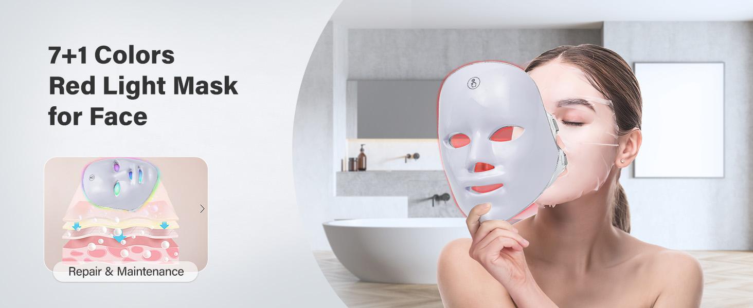 SHMHE Red light therapy mask, 7-color LED photorejuvenation mask, daily care photorejuvenation, wireless charging, ideal gift for women, autumn and winter skin care facial care gift