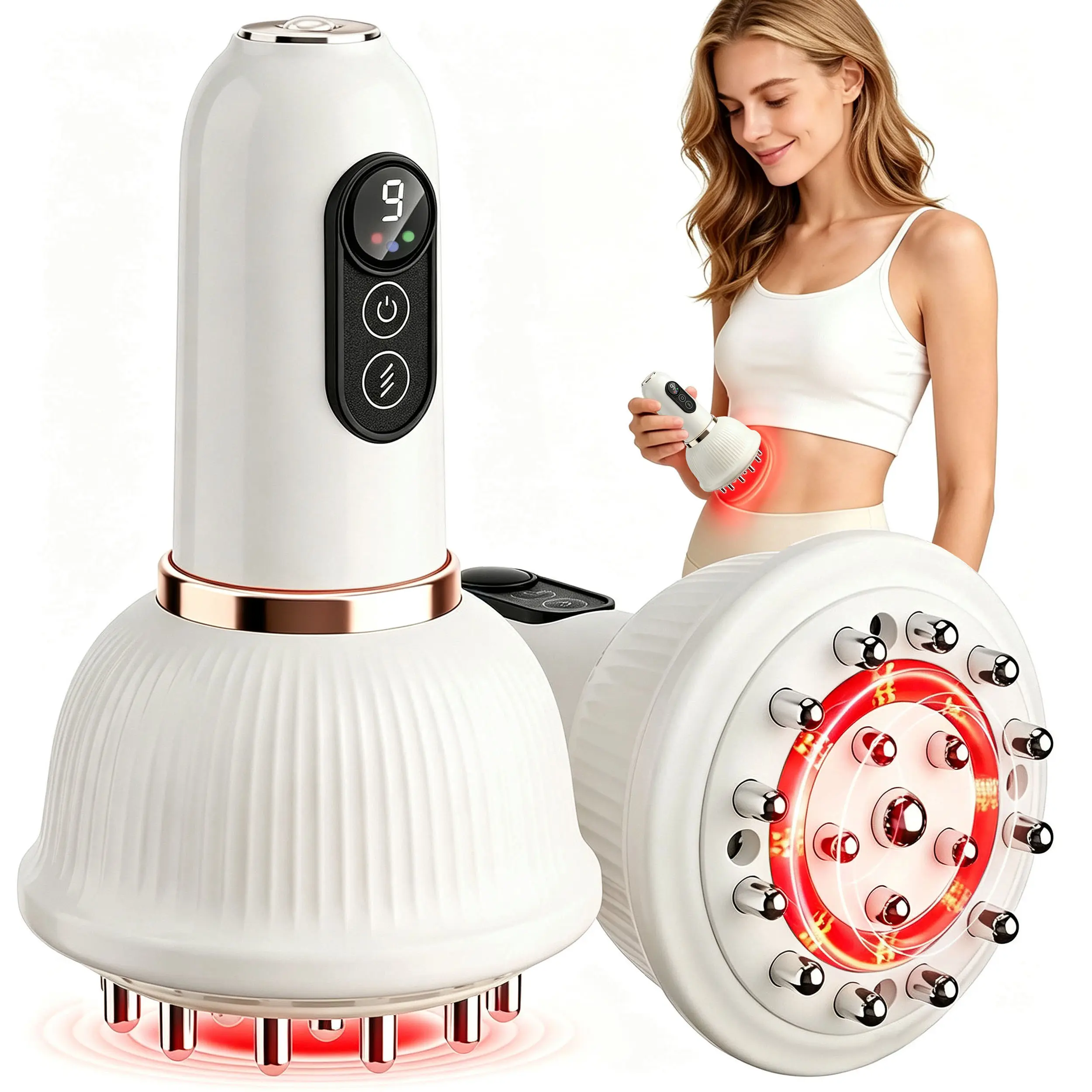 Massage Lymphatic Drainage Massager with Heating and Vibration, Wireless Electric Meridian Brush, Shaping Tool for Legs Arms Abdomen,3 Modes & 9 Gears, Wireless Design Massagers.
