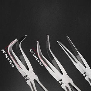 4PCS Long Reach Pliers Set - 11" Needle Nose, 45 & 90 Bent Nose, Diagonal Pliers for Narrow Spaces