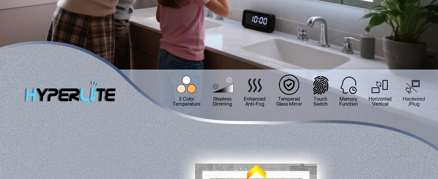 GLITGATE LED Bathroom Mirror, LED Wall Mirror, Polished Glass Finish, 3 Color Modes Dimmable, CRI90+, Anti-Fog, Memory Function, Wall Mounted (Horizontal/Vertical), Perfect for Washing, Shaving, and Makeup. GLITGATE LED Bathroom Mirror, LED Wall Mirror, Polished Glass Finish, 3 Color Modes Dimmable, CRI90+, Anti-Fog, Memory Function, Wall Mounted (Horizontal/Vertical), Perfect for Washing, Shaving, and Makeup.