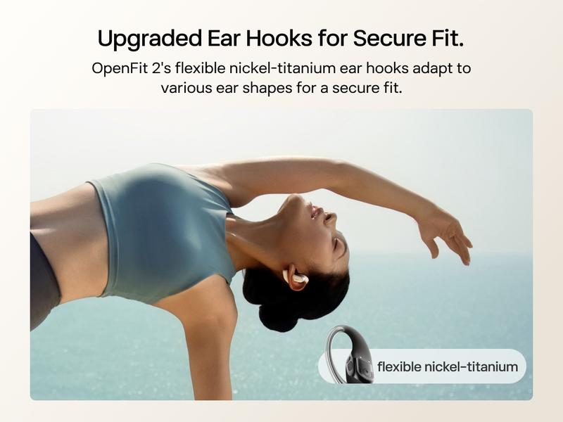 SHOKZ OpenFit 2 Open-Ear Headphones with True Wireless Bluetooth, Microphone, 48 Hours of Playtime, Fast Charging, IP55 Water-Resistant