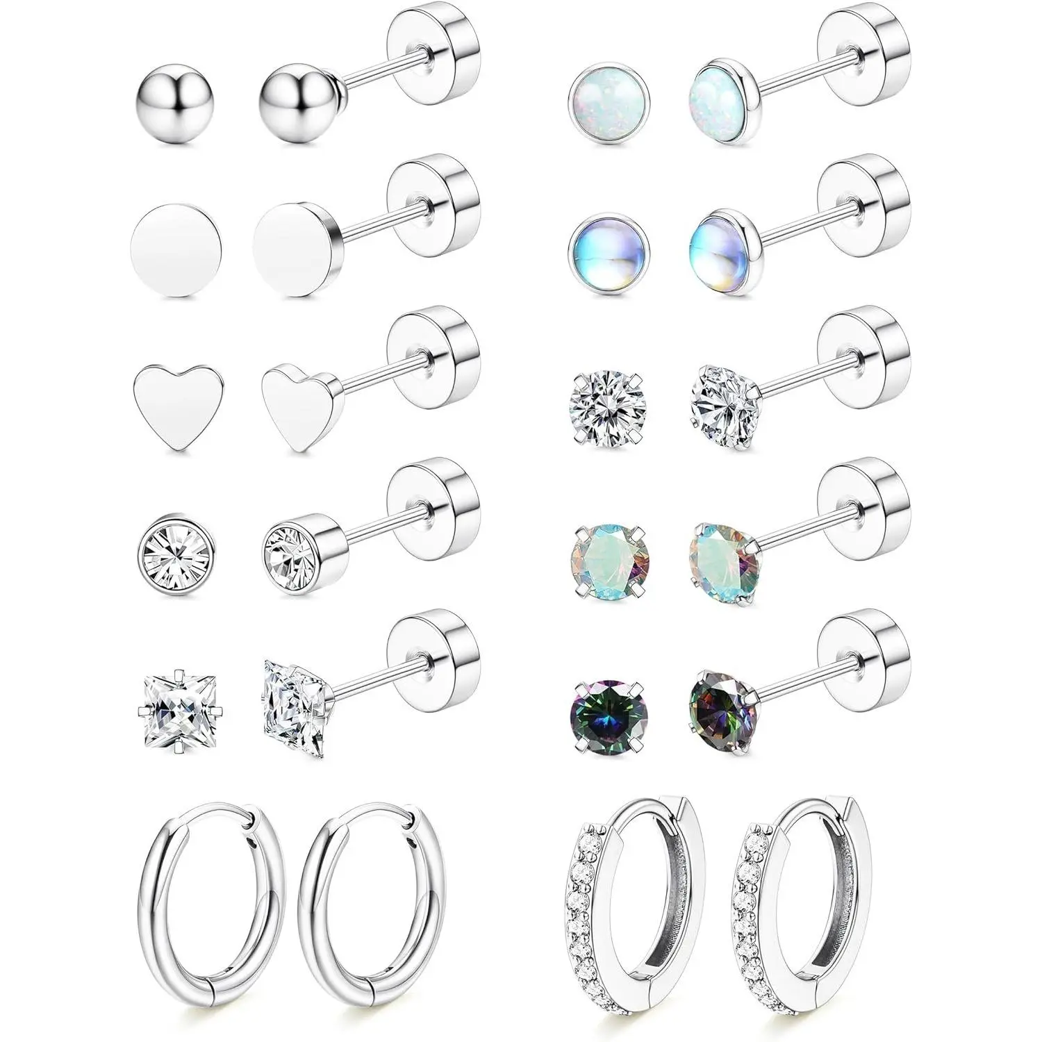 YADOCA Hypoallergenic Flat Back Earrings for Women-Surgical Steel Earrings for Sensitive Ears 20G Stainless Steel Earring Stacks Small Flatback Stud Hoop Cartilage Earring